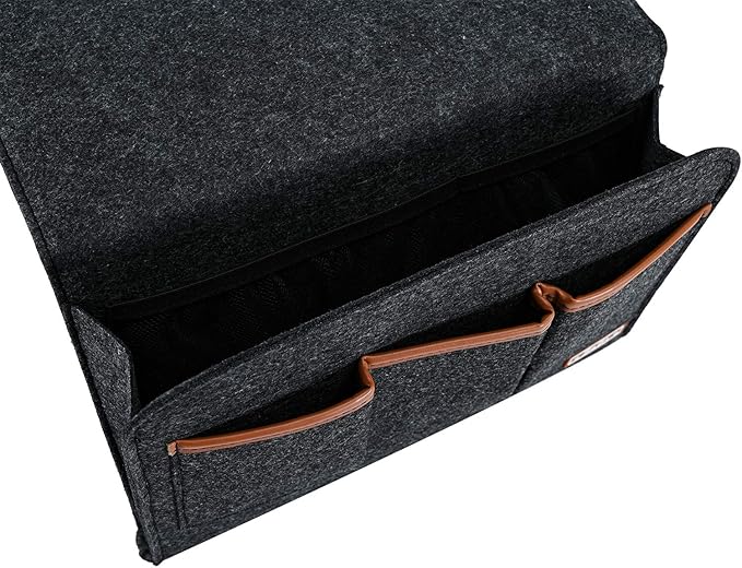 Bedside Caddy, Large Size Storage Organizer with 6 Pockets for Magazine, Remotes, Phone (13.4'' x 18.1'', Dark Grey)-NeatNest