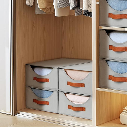 Closet Organizers and Storage - Large Stackable Storage Bins with Drawer, Fabric Bins for Organization, Collapsible Drawer Organizer Clothes for Bedroom, Living Room, 2 Pack, Grey-NeatNest