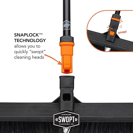 SWOPT 18” Standard Multi-Surface Push Broom Head — Indoor and Outdoor Push Broom — Cleaning Head Interchangeable with All SWOPT Cleaning Products for More Efficient Cleaning and Storage