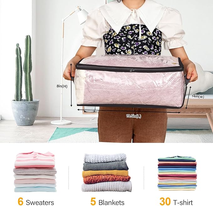 Fixwal 2pcs Small Comforter Storage Bags with Zipper 35L Capacity, Clear Plastic Closet Storage and Organizers for Clothing Sweaters Bedding Blankets-NeatNest