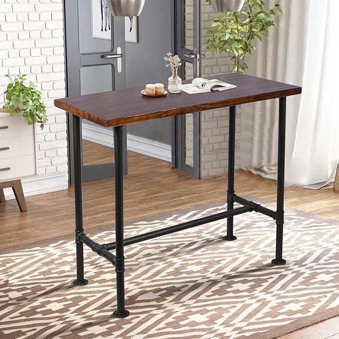 Diwhy DIY Industrial Design Pipe Dining Table Casual Pub BAR Laptop Table Modern Studio Wood and Metal Rectangular Dining Table homeoffice Desk Breakfast high bar Table Brown Desktop 47.3" × 23.6"-NeatNest