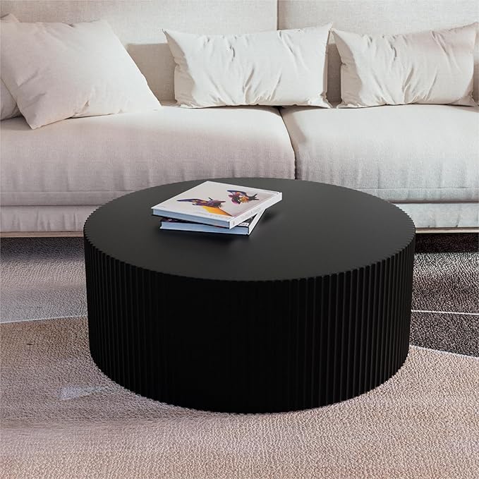 KEVINSPACE Round Coffee Table Modern CoffeeTable CoffeeTables for Living Room Round WoodCoffeeTable CircleCoffee Tables LargeRound Coffee TableBedroom Office No Assembling Ø35.43" x 13.78"H Black