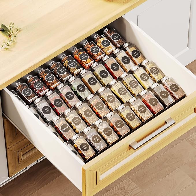 Famhap Spice Drawer Organizer, 8 Tier Expandable from 11.7" to 23.2" Seasoning Rack Tray Insert for Kitchen Drawers, Spice Rack Tray for Drawer/Countertop (Black)-NeatNest