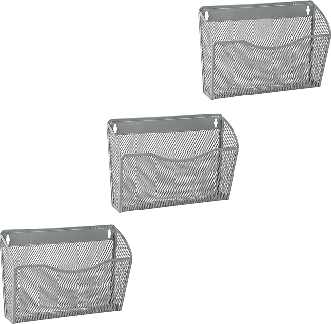 EASEPRES 3 Single Pocket Mesh Hanging File Organizer, Vertical Wall Mounted Magazine File Holder, Mount Basket Mail Paper Document Folder Organizing for Office, Home and School, Gray