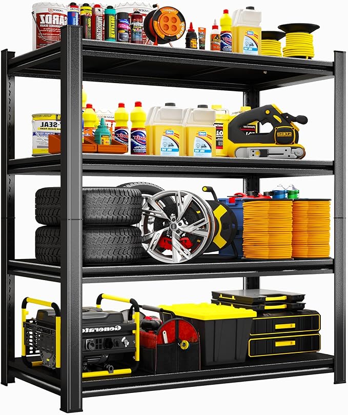 Adjustable 4-Tier Heavy Duty Storage Shelves for Garage, Detachable Steel Shelving Units, Metal Rack Shelf – (Black-63.00H*39.37W, 17.72D-4Tier)