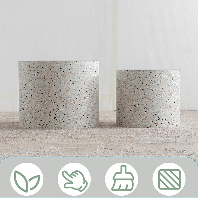Nesting Coffee Table Set of 2 Wood Circle Drum Coffee Tables Set Contemporary Fluted Coffee Table Round Wooden Coffee Tables for Living Room & Small Space (Travertine)