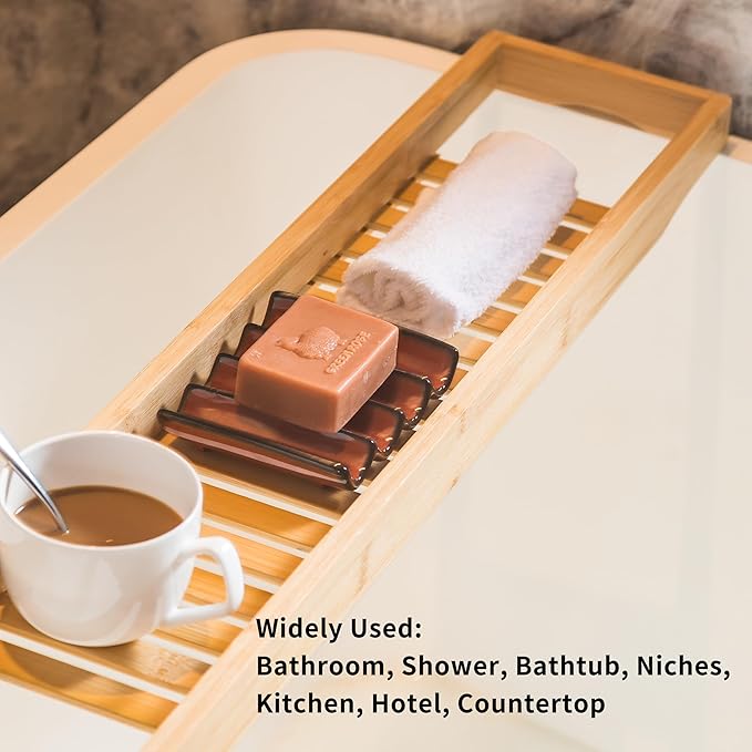 Bathroom Soap Dish for Shower, Bar Soap Holder with Self Drain, Ceramic Soap Saver Tray for Bathroom Sink, Kitchen Counter, Drain Fluted Design to Lift Soap Keep Dry, Red-NeatNest