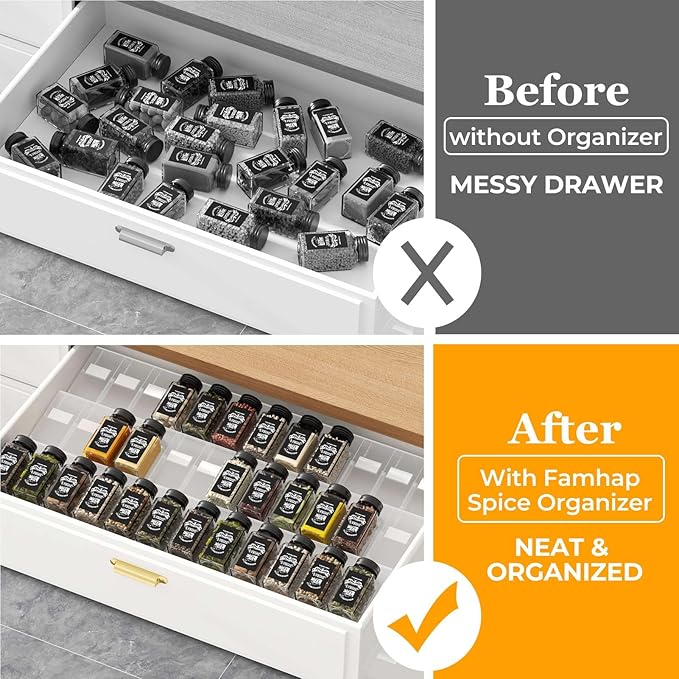 Famhap Spice Drawer Organizer, 36PCS Interlocking Expandable Seasoning Rack Tray Insert for Kitchen Drawers, Spice Rack Drawer for Spice Jars-NeatNest