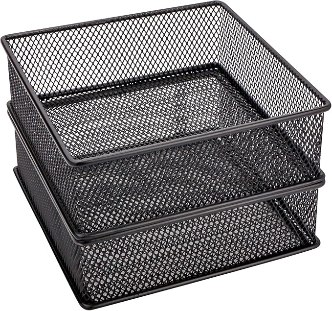 Annova Mesh Stackable Drawer Cabinet and Shelf Organizer Bins Storage Basket School Office Supply Holder Tray- Set of 2 (Black, 6x6x2 Inch)-NeatNest