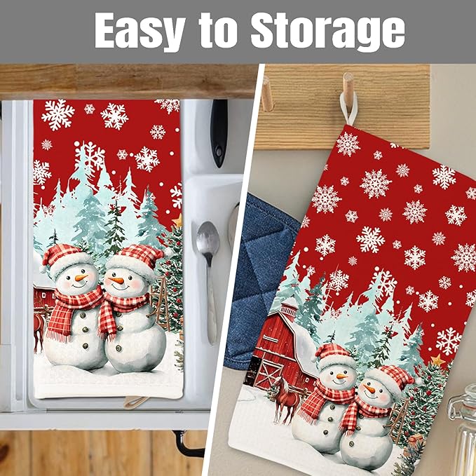 Dish Drying Mat for Kitchen Counter Large 18" x 24" Christmas Farmhouse Rustic Snowman Absorbent Microfiber Dishes Drainer Rack Mats Pad Reusable Washable