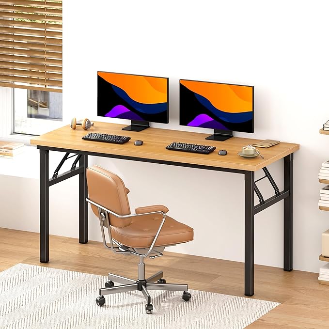 DlandHome Large Computer Desk, Folding Desk, Decent and Steady Home Office Desk/Workstation/Table 54.3inch Teak Black-NeatNest