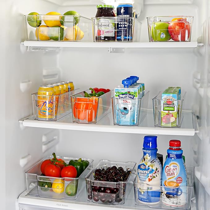 Zulay 4 Pack Clear Refrigerator Organizer Bins - Narrow Fridge Organizers and Storage Clear - Ideal Freezer Organizer Bins, Refrigerator Storage Containers, Kitchen Cabinets, Pantry Organization