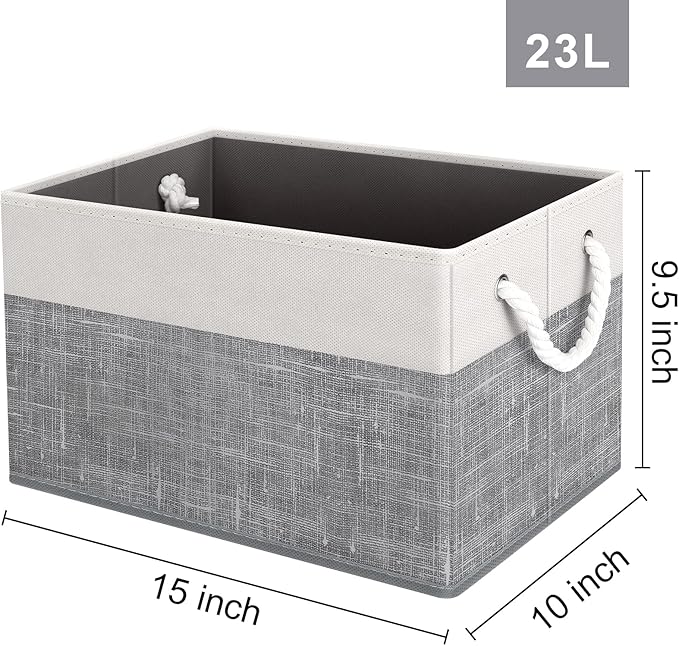 Fab Totes Foldable Storage Baskets - 6-Pack, Organize Toys, Books, Shelves, Closet - Large Storage Box with Rope Handles, Sturdy White & Grey Bins-NeatNest