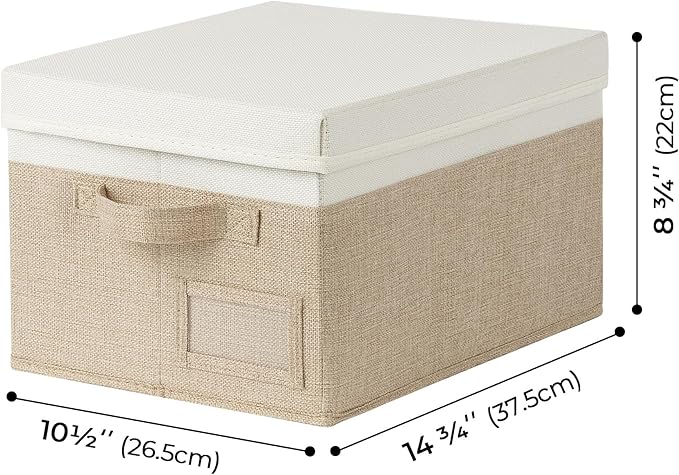 GRANNY SAYS Storage Bins with Lids, Linen Storage Bins for Shelves, Decorative Storage Boxes, Clothes Storage and Organization, Storage Boxes for Organizing, 3-Pack, Khaki&Ivory-NeatNest