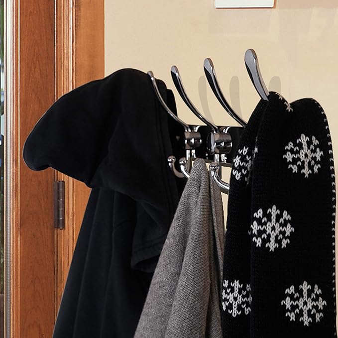 Dseap Wall Mounted Coat Rack - 5 Tri Hooks, Heavy Duty, Stainless Steel, Metal Coat Hook Rail for Coat Hat Towel Purse Robes Mudroom Bathroom Entryway (Chromed, 2 Packs)-NeatNest