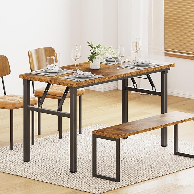 DlandHome Folding Table Computer Desk Workstation Table Conference Table Home Office Desk, Fully Assembled (47 Inches, Retro)-NeatNest
