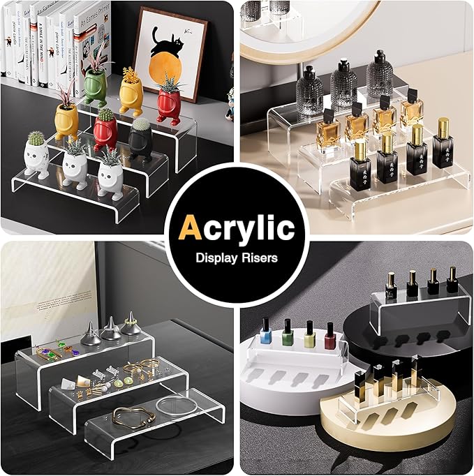 Acina Acrylic Display Risers Stand: 3Pcs 12" Large Acrylic Risers Thickened to 5mm Clear Rectangular Tiered Display Shelf for Cupcake Jewelry Gemstone Curio Figurines Collectibles-NeatNest