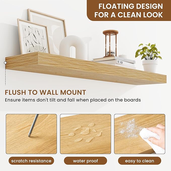 fuqing Floating Shelves for Wall, Bathroom Shelf Wall Mounted for Storage, Shelves with Invisible Bracket for Bedroom, Kitchen, Living Room, Farmhouse Small Book Shelf, 40 Inch Set of 2, Oak-NeatNest