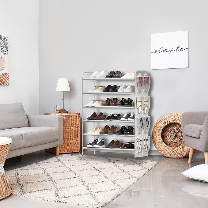 Simple Houseware 6-Tier Shoe Rack Storage Organizer w/Side Hanging Bag, Grey-NeatNest