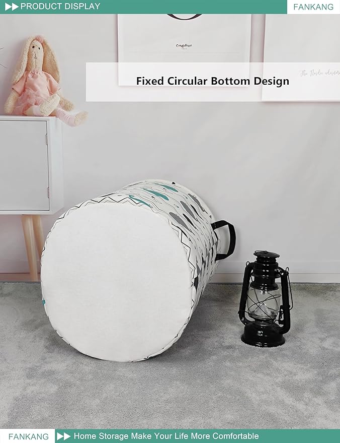 FANKANG Storage Basket, Nursery Hamper Canvas Laundry Basket Foldable with Waterproof PE Coating Large Storage Baskets for Kids Boys and Girls, Office, Bedroom, Clothes,Toys(Whales)
