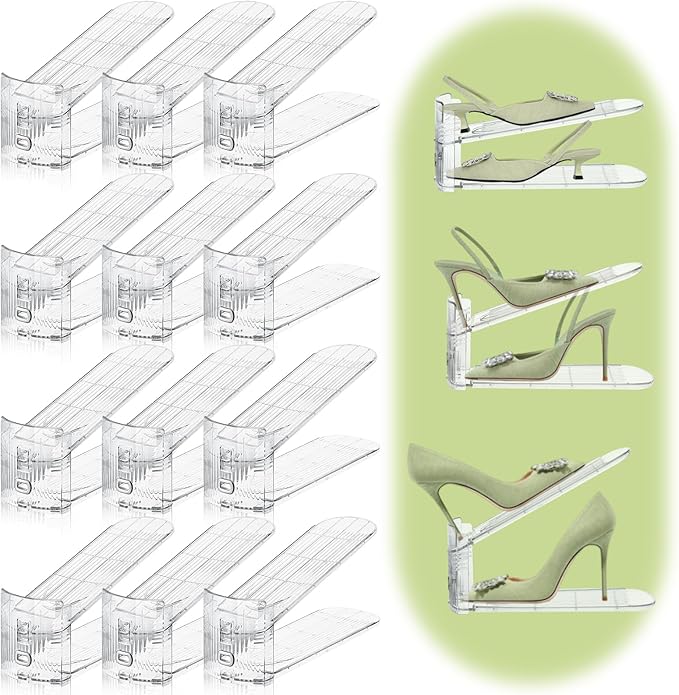 Shoe Slots Organizer,12 Pack Transparent Shoe Stacker Adjustable Shoe Slot Organizer Space Saver Shoe Rack Holder Shoe Storage Organizers for Closet,Transparent-NeatNest