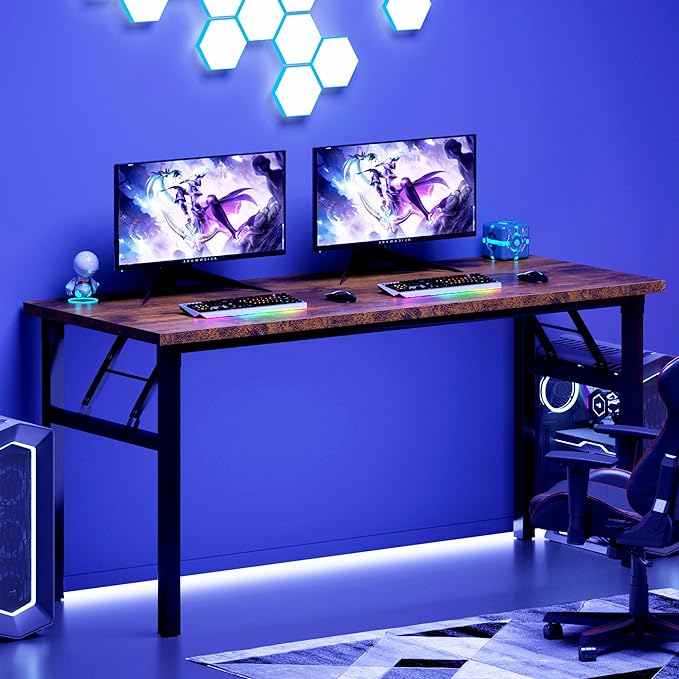 DlandHome Folding Table Computer Desk 62 Inches Workstation Table Conference Table Home Office Desk Fully Assembled Retro and Black Frame-NeatNest
