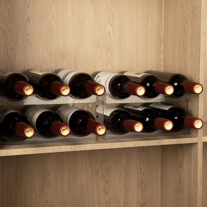 EZ COZY Wine Rack, 4 Tier Water Bottle Organizer for Cabinet, Stackable Clear Wine Holder for Pantry, Refrigerator, Countertop Organization (12 Bottles)