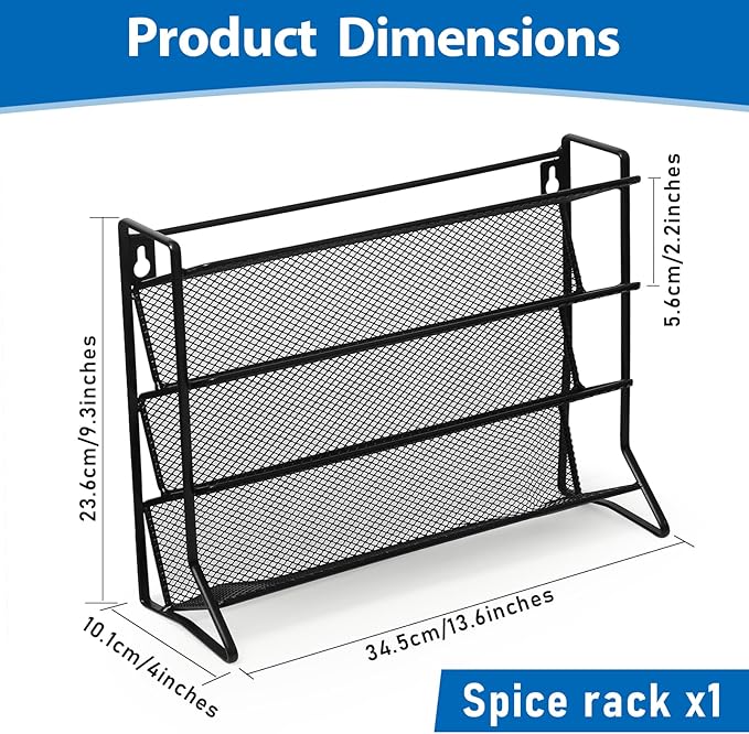 1PCS 4Tier Spice Rack for Counter Free Standing,Spice Rack for Inside Cupboard Hanging Wall Mounted Spice Seasoning Organiser Spice Jars Bottle Organizer for Kitchen Pantry(Black)-NeatNest