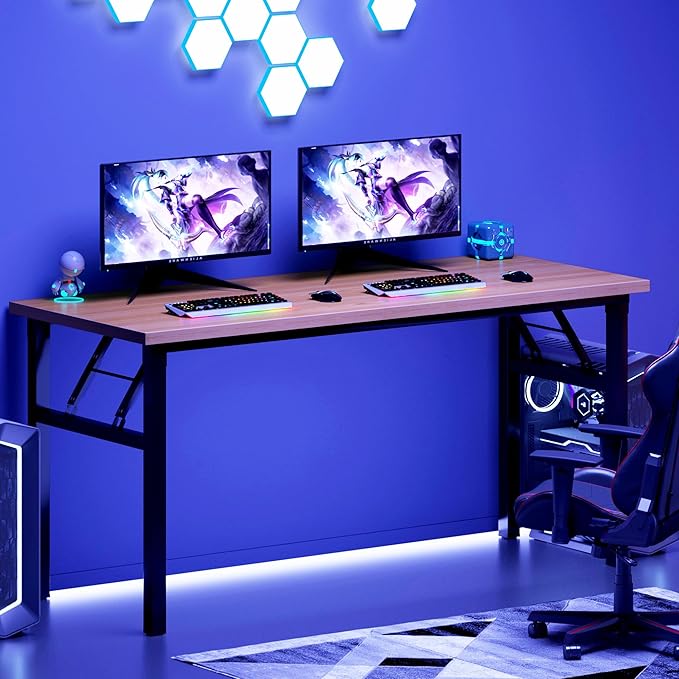 DlandHome Large Computer Desk, Folding Desk, Decent and Steady Home Office Desk/Workstation/Table 54.3inch Teak Black-NeatNest