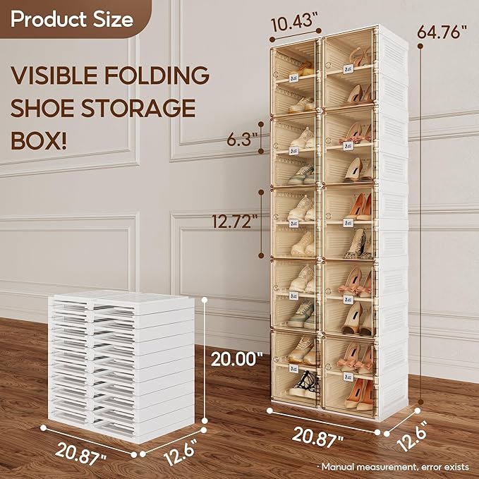 ANTBOX Shoe Organizer Storage Box, Portable Folding Shoe Rack For Closet With Magnetic Clear Door,Large Sneaker Cabinet Bins Sturdy Easy Assembly 10 Layers-20 Grids-NeatNest