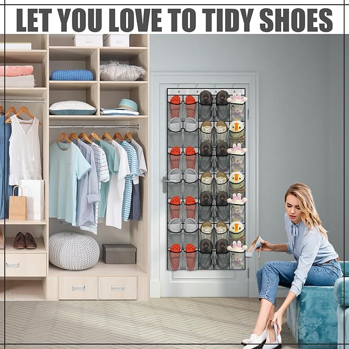 Windyun 2 Pcs 70 Large over The Door Shoe Organizer Hanging Shoe Rack for Closet Holder Gray Mesh Pockets Back to School Behind Door Hanger Storage Nonslip for Home Room School Dorm, Each 35 Pockets-NeatNest