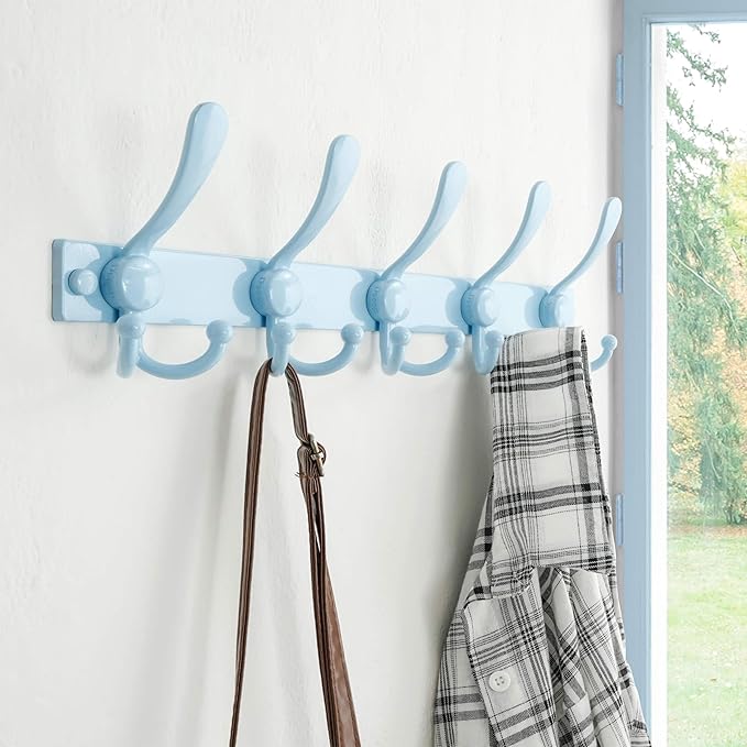 Dseap Coat Rack Wall Mount 2.0 Pro: Heavy Duty 300% Thicker, 16" Stud Mount, Stainless Steel Wall Coat Hooks Hanger for Clothes Jackets Hats Entryway Closet, MaxStrong Series, Blue