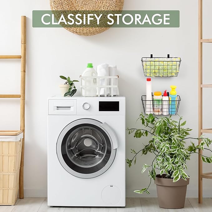 LIGHT DUST Wire Hanging Wall Basket, 2 Black Baskets Set, Adhesive Wall Mount Organizer for Pantry Kitchen RV Bathroom Cabinet Storage Organization-NeatNest