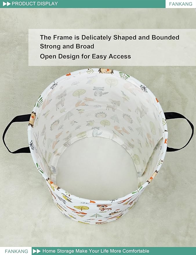 FANKANG Storage Basket, Nursery Hamper Canvas Laundry Basket Foldable with Waterproof PE Coating Large Storage Baskets for Kids Boys and Girls, Office, Bedroom, Clothes,Toys(deer)