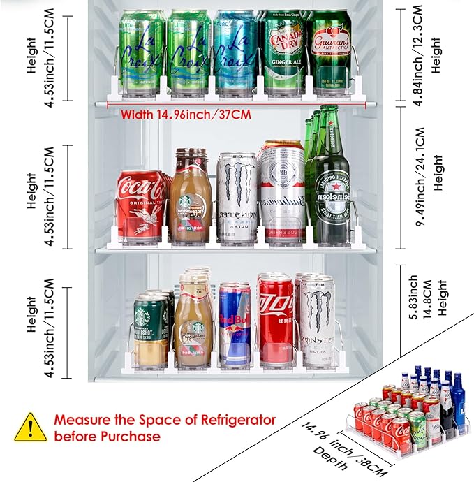Drink Dispenser for Refrigerator, Self-Pushing Soda Can Organizer for Fridge, 5 Rows already Assembled, Automatic Can Dispenser with Spring Loaded for Refrigerator Holds 25 cans, White
