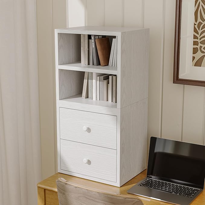 FUSUNBAO Magic DIY Cube Storage Organizer Stackable Cubes for Home Books Clothes Toy -Modular Cubby Storage System-Office Cubical-Bookcase Closet (Pure White-Washed, 1 Layer Cube)-NeatNest