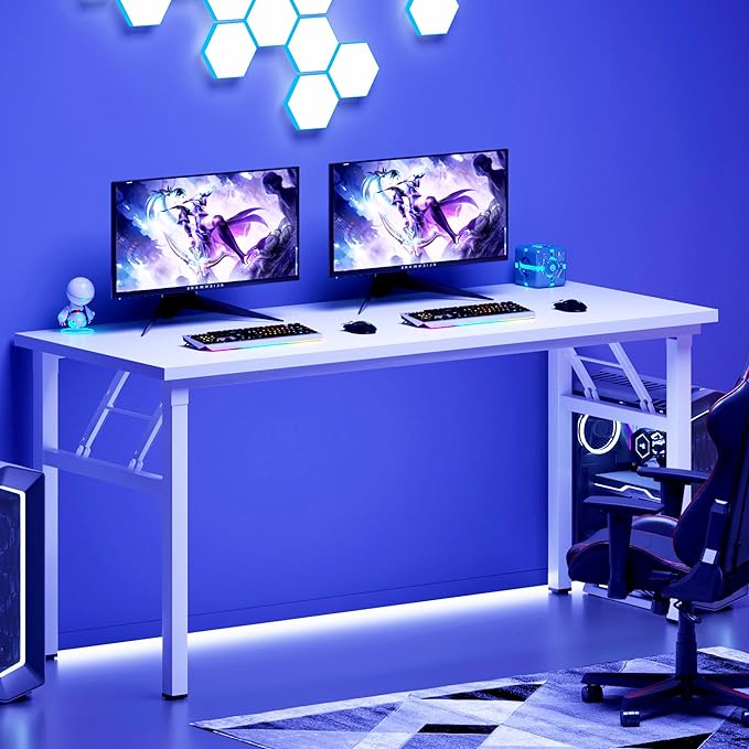DlandHome Large Computer Desk, Folding Desk, Decent and Steady Home Office Desk/Workstation/Table 54.3inch White White-NeatNest
