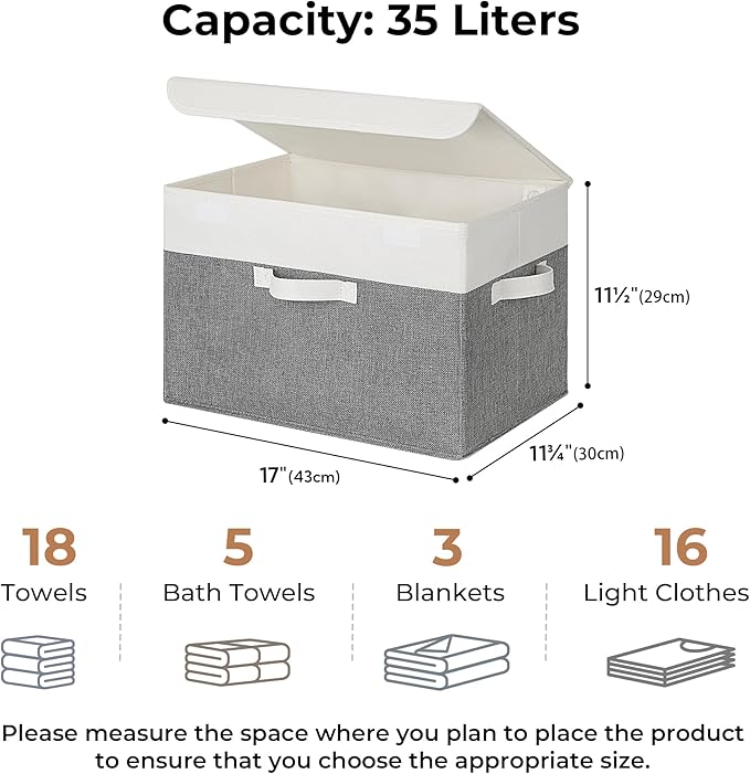 GRANNY SAYS Large Storage Bins with Lids, Collapsible Storage Box, Storage Basket for Shelves, Decorative Storage Bins, Toy Storage, Closet Organizers, White/Gray-NeatNest
