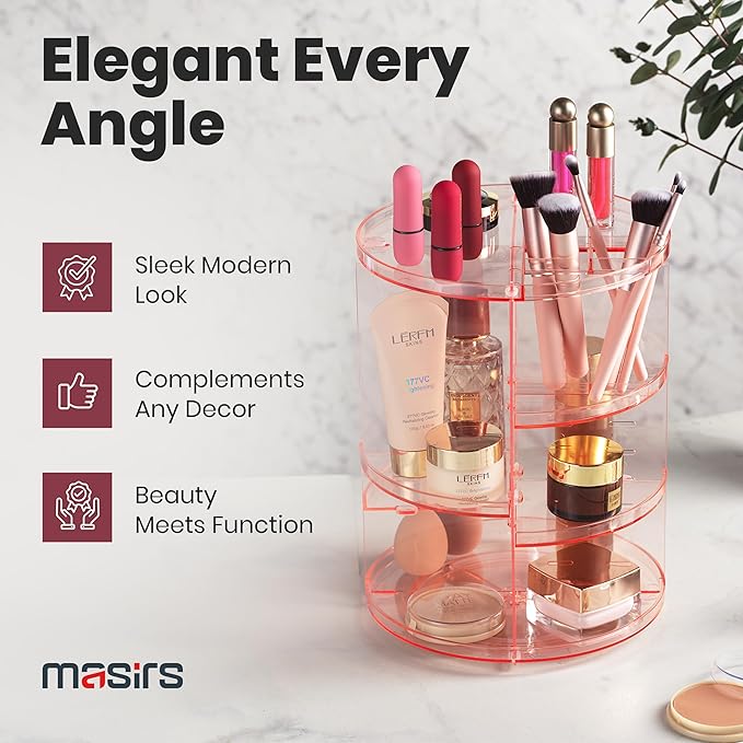 360 Rotating Makeup Organizer - Adjustable Shelf Height and Fully Rotatable - The Perfect Round Spinning Cosmetic Organizer for Bedroom Dresser or Vanity Countertop Storage (Pink)-NeatNest