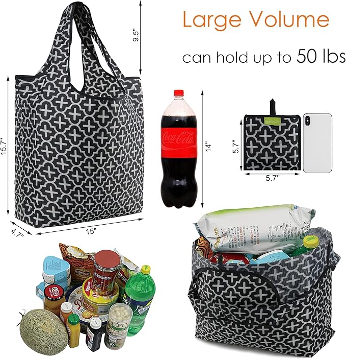 BeeGreen Reusable Gift Bags with Handles Geometry Design -Reusable Grocery Bags Pack of 6 Foldable Totes for Women - Machine Washable Polyester Shopping Bags for Women Travel (Collapsible)-NeatNest