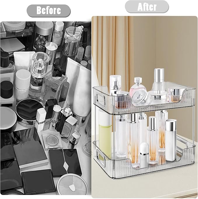 2-Tier Bathroom Counter Organizer Countertop Storage, Dresser Organizer Vanity Tray for Makeup, Perfume Organizer Cosmetics Skincare Shelf - Grey-NeatNest