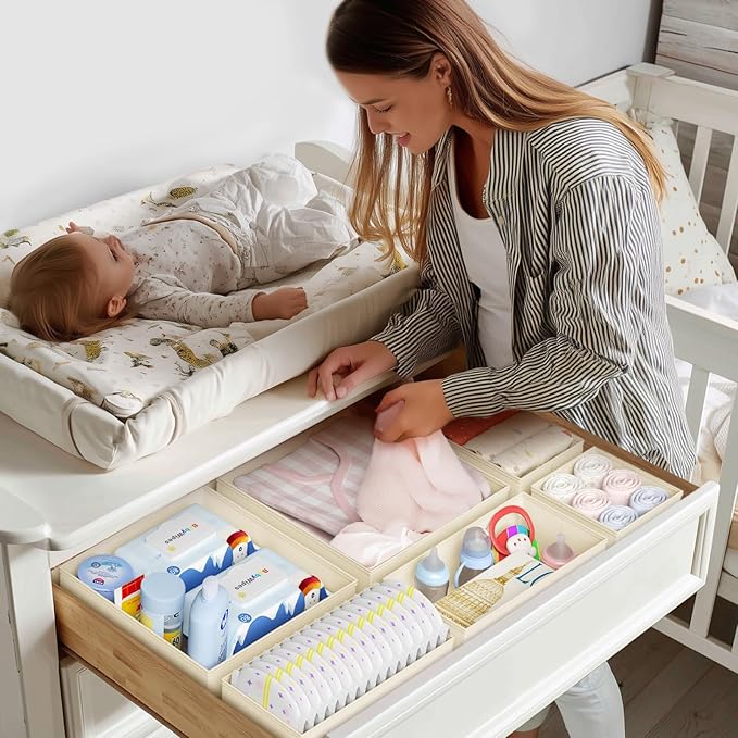 DIMJ Drawer Organizer Clothes - 20 Pack Closet Drawer Organizer Bins for Baby Clothes Storage, Fabric Dresser Organizer for Nursery Bedroom, Foldable Small Drawer Dividers for Underwear Socks-NeatNest