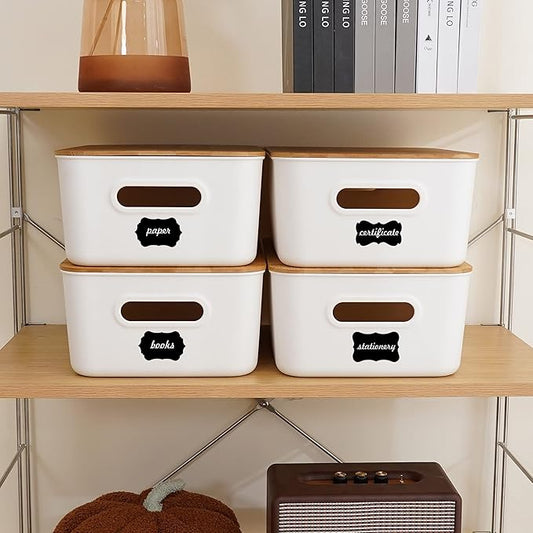 Citylife 2 PCS Storage Bins with Bamboo Lids Plastic Storage Containers for Organizing Stackable Storage Box with Handle, 15.16 x 10.79 x 5.83 inch-NeatNest