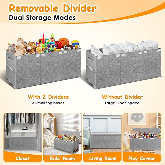 Extra Large Toy Box Chest with Lid, Kids Toy Storage Organizer for Boys Girls, Big Toy Bin Basket Extra Large Toy Storage Box for Living Room Playroom Nursery 40L x14 x16