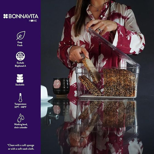 Clear Stackable Storage Containers with Lids BPA-Free Organizer Bins for Refrigerator Pantry Fridge Drawer with Colander and Dividers for Kitchen Food Preservation and Home Organization BPA Free-NeatNest