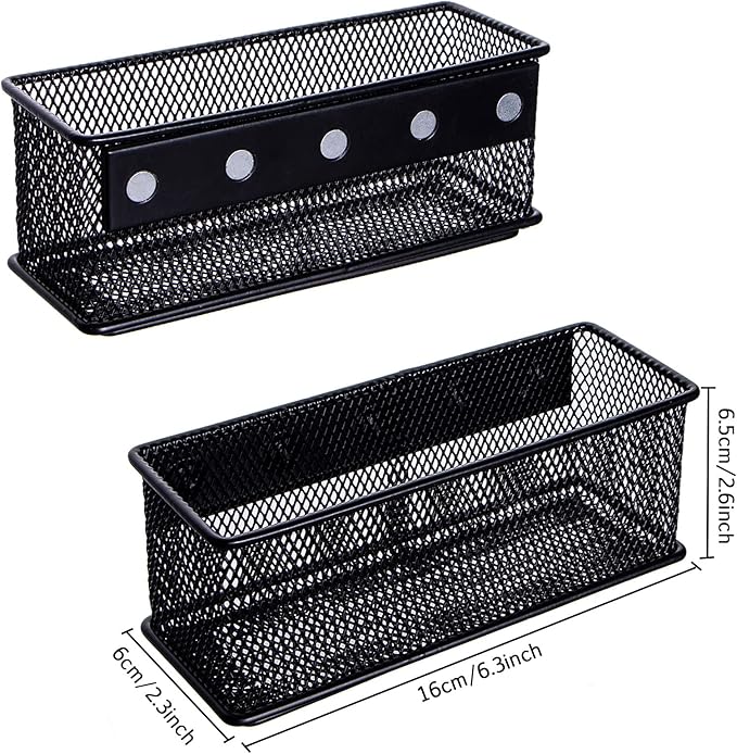 dedoot Magnetic Pencil Holder, Black Mesh Pen Organizer Strong Magnetic Storage Basket Organizes Pens, Pencils, Markers for Whiteboard, Locker, Fridge, Cubicle Desk, Offices 6.3x2.3x2.6inch-NeatNest