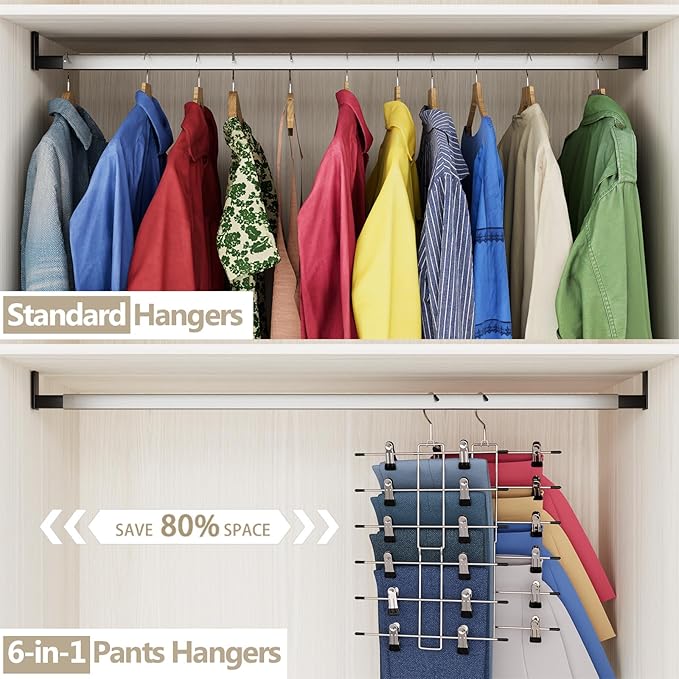 4 Pack Pants & Skirt Hangers Space Saving Hanging Closet Organizer and Storage, Upgrade Skirt Hangers with Clips and 360° Swivel Hook, Closet Storage-NeatNest