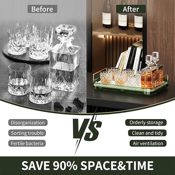 Seoneiro Whiskey Tray with Mug Holder and Drain Board - Glass and Coffee Cup Organizer, Wine Glass Decorative Organizer, Food Tray, Spice Rack