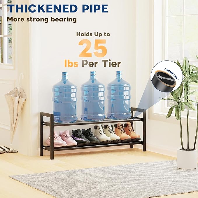Mavivegue Expandable Shoe Rack, 2-Tier Adjustable Shoe Organizer, Shoe Shelf for Closet, Entryway, Front Door-NeatNest