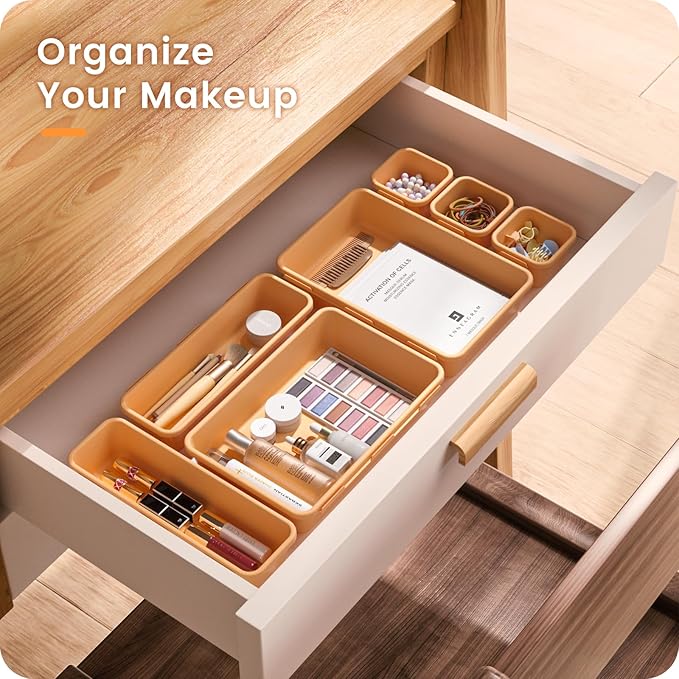 A-LUGEI【𝟰𝟲𝗣𝗖𝗦 & 5 Size】Tool Box Organizer Tray Divider Set,【Orange】Desk Drawer Organizer, Garage Organization and Storage Toolbox Accessories Rolling Tool Chest Cart Cabinet WorkBench Small Part-NeatNest